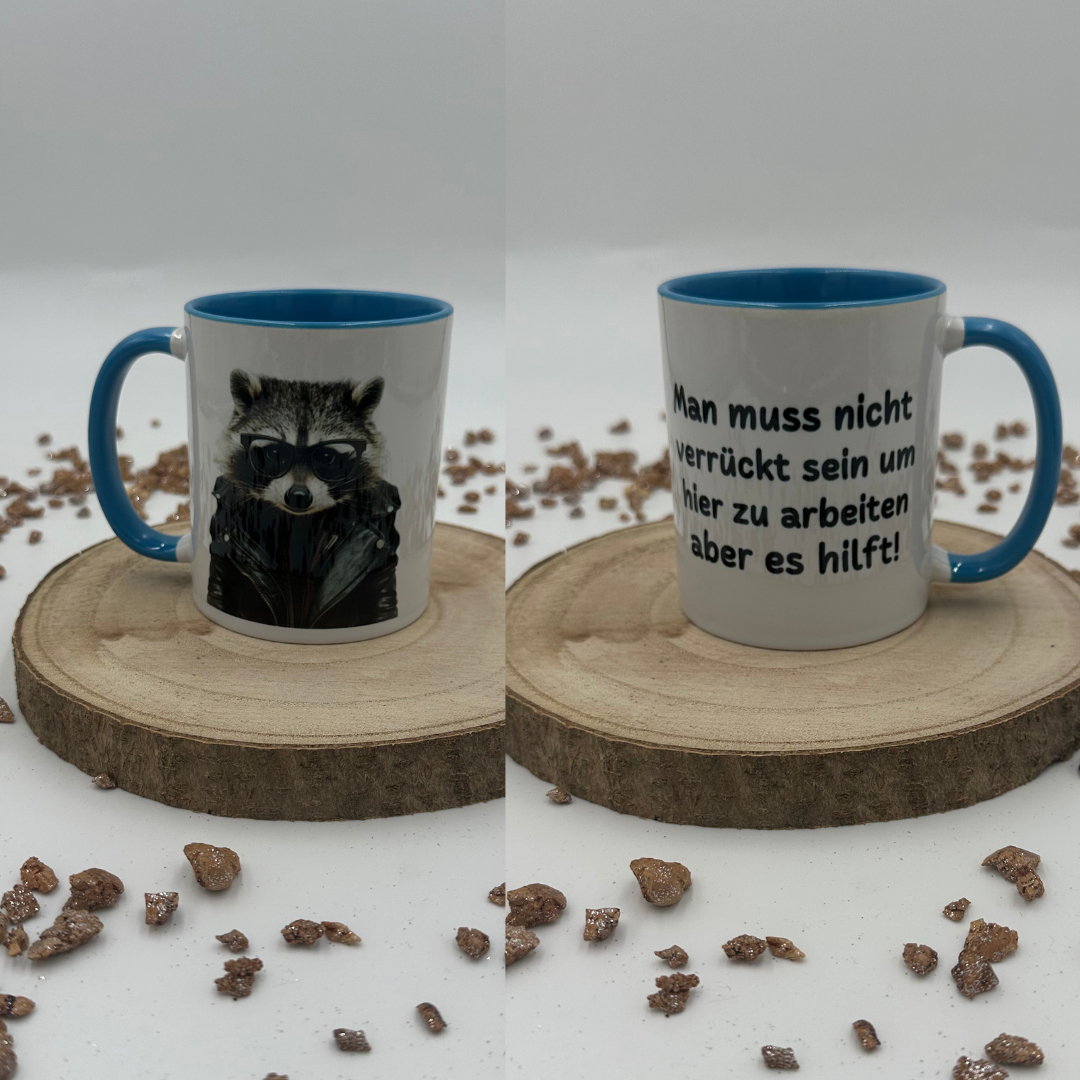 Mug - Racoon wearing a biker jacket blue
